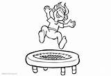 Trampoline Coloring Pages Gymnastics Kids Playing Printable Color sketch template