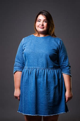 Plus Size Fashion Model In Casual Jeans Clothes Fat Woman