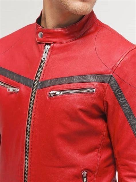 columbus red leather motorcycle jacket for sale