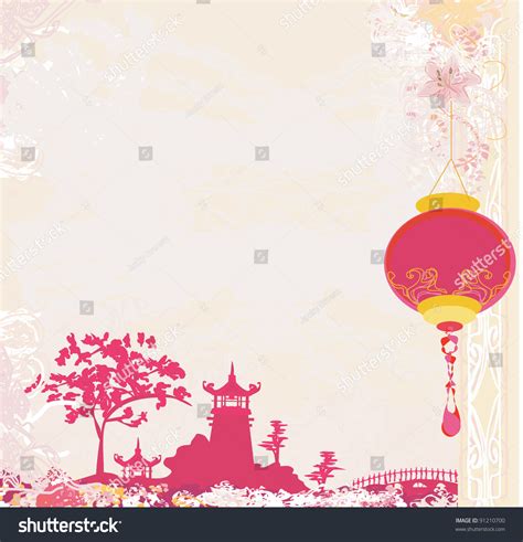 old paper asian landscape chinese lanterns stock vector 91210700 shutterstock