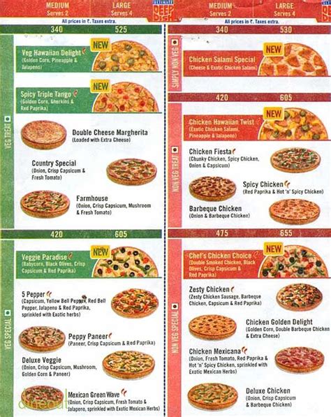 menu  dominos pizza mall road shimla dineout discovery