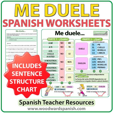 duele worksheets woodward spanish