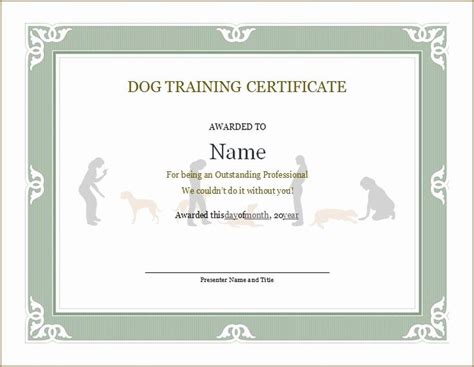 dog training certificate template   dog training certificate