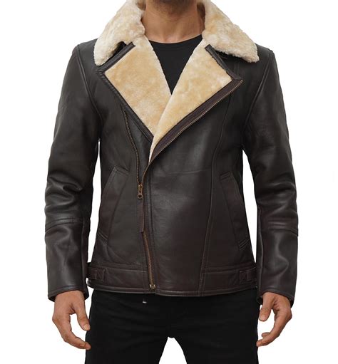 brown shearling jacket mens asymmetrical leather jacket