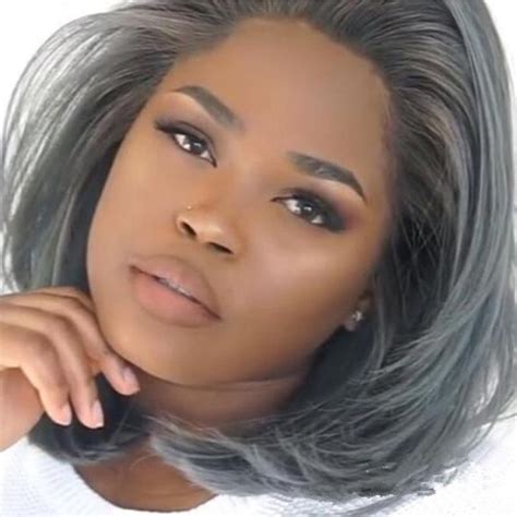 lovely chic short grey wigs coiffures droites perruques courtes faux cheveux