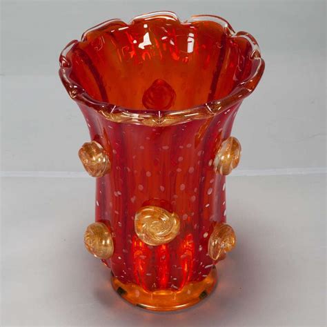 Large Mid Century Red Murano Glass Vase At 1stdibs