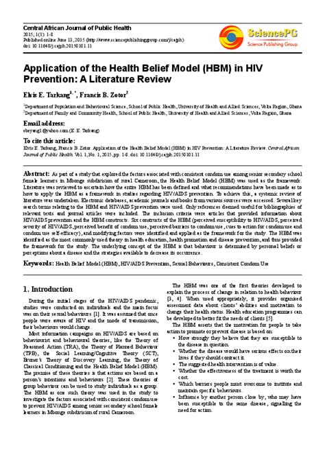 pdf application of the health belief model hbm in hiv prevention a