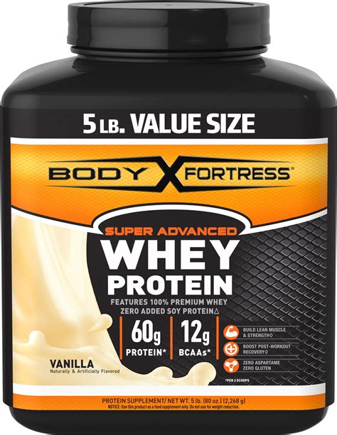 body fortress super advanced whey protein powder vanilla  protein lb oz packaging