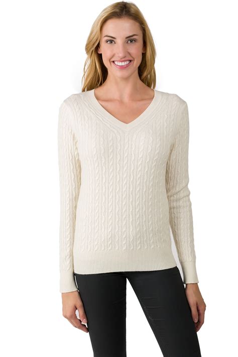 cream cashmere cable knit v neck sweater jennie liu