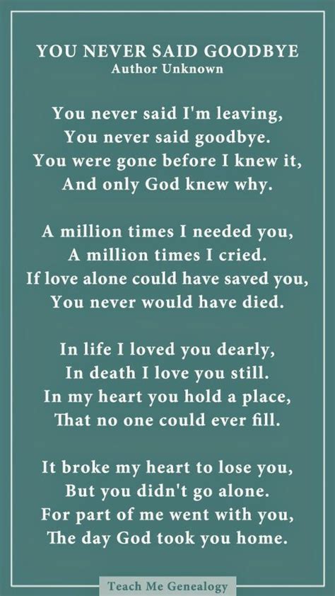 dad you never said goodbye a poem about losing a loved one ~ teach me genealogy goodbye poem