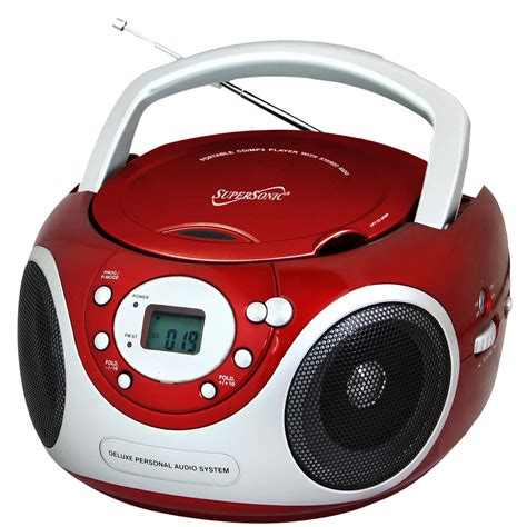 supersonic  portable audio system cd player  aux input amfm radio red