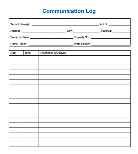 communication log samples   ms word communication log