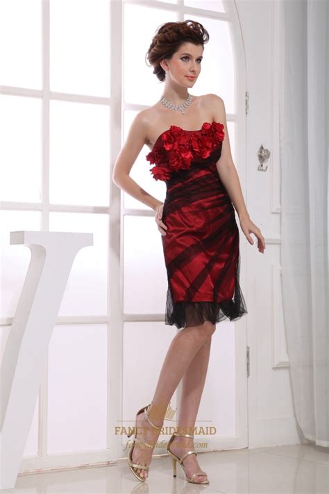 Black Red Strapless Cocktail Dress Red Knee Length