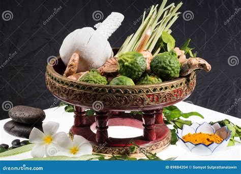 natural herb spa massage ball therapy stock photo image  herbs