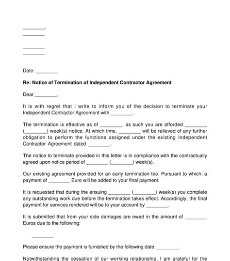 notice  termination  independent contractor agreement