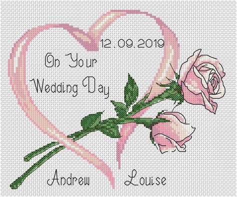 cross stitch chart wedding day  married pink roses etsy