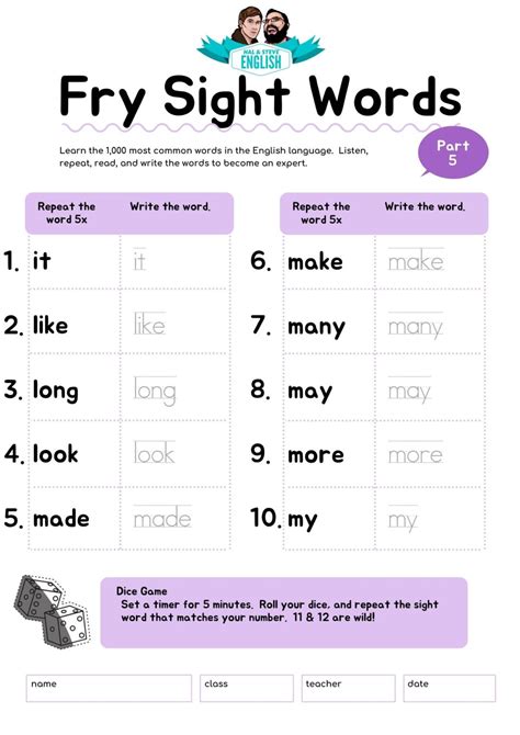 fry sight words games  worksheets pre  hal  steve
