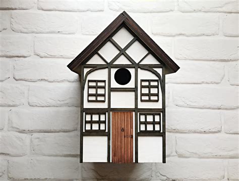 tudor black  white bird house lovely engraved   etsy