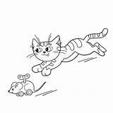 Cat Mouse Coloring Playing Outline Kids Cartoon Book Clockwork Toy sketch template