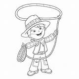 Outline Cowboy Coloring Cartoon Lasso Stock Illustration Action Clipart Kids Vector Preview Book Clipground sketch template