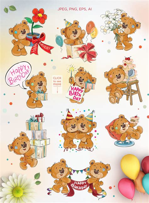 lovely teddy bears happy birthday  vectorpocket thehungryjpeg