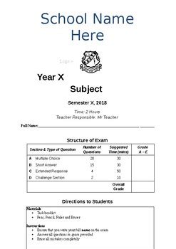 exam cover page template   ss storeroom teachers pay teachers
