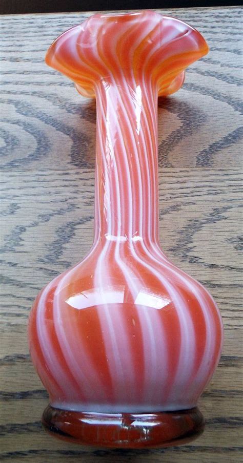 Beautiful Vintage Hand Blown Art Glass Vase Orange And Milky Etsy