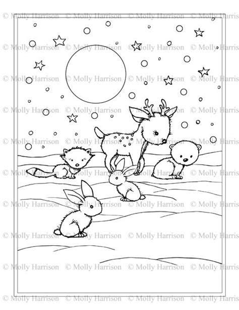 winter animals coloring page printable instant etsy animal