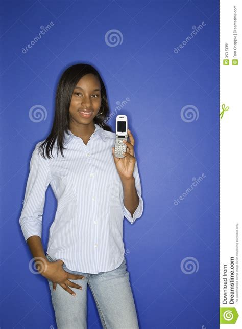 african american teen girl holding cellphone royalty free stock image image 2037396