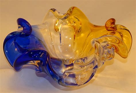 Large Amber Blue Murano Glass Bowl Murano Glass Murano