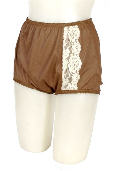vintage 50s 60s silky nylon chocolate brown panties and half slip w cream