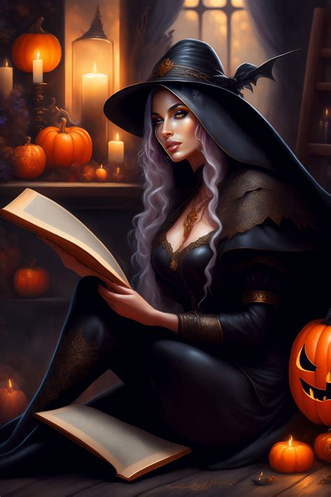 lexica  beautiful witch sitting   floor reading  book fantasy