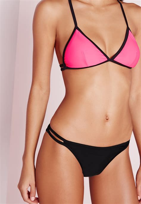 missguided contrast triangle bikini set pink in black lyst