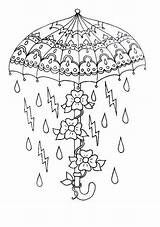 Umbrella Colouring Raindrops Umbrellas A6 sketch template