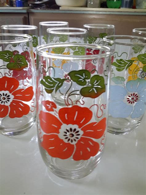 Vintage 40s Drinking Glass Set Of8 14oz Glasses Flowers Etsy