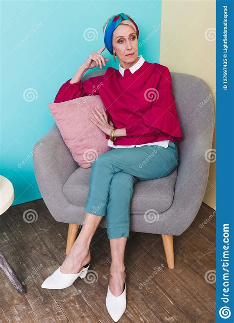 Beautiful Senior Woman Sitting In Armchair Stock Image Image Of