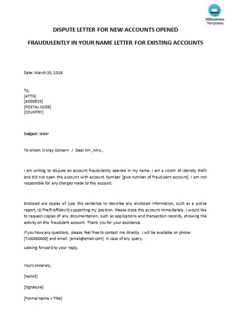 dispute letter   accounts opened fraudulently