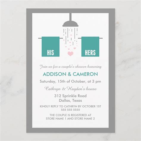 his and hers couple s shower card size 5 x 7 color gray gender