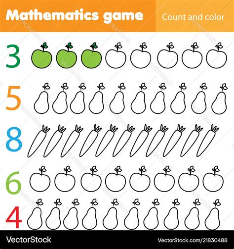 mathematics worksheet  kids count  color vector image