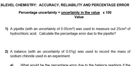 calculating percentage error teaching resources
