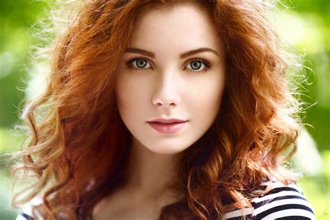 Women Outdoors Redhead Blurred Curly Hair Face