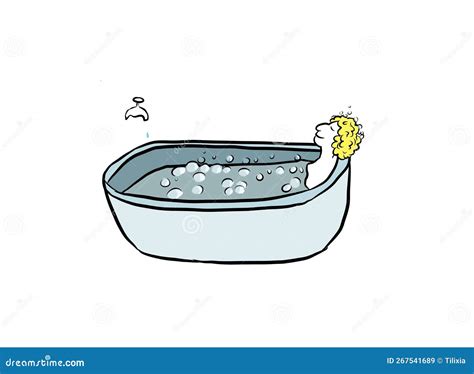 A Man Taking Bubble Foam Bath In Bathroom Stock Illustration