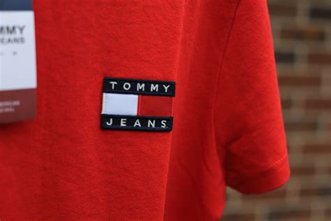 tommy jeans organic  cotton  shirt red sz small etsy