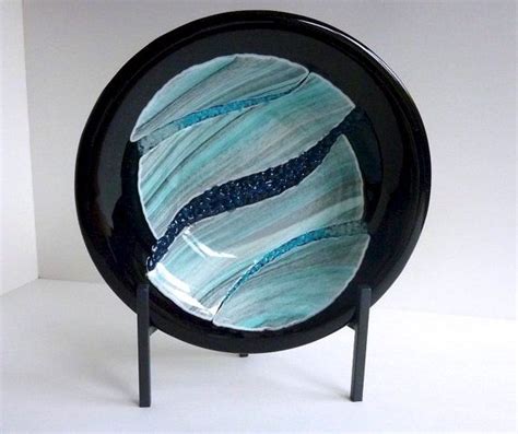 Black Fused Glass Bowl With Aqua And Gray Decor By Bprdesigns 80 00