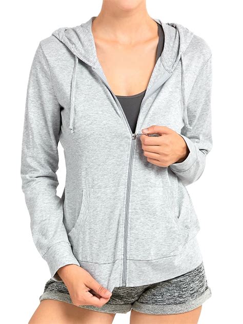 womens lightweight cotton blend long sleeve zip  thin hoodie jacket walmartcom