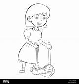 Sweeping Girl Coloring Broom Children Alamy Stock Clean Book Good sketch template