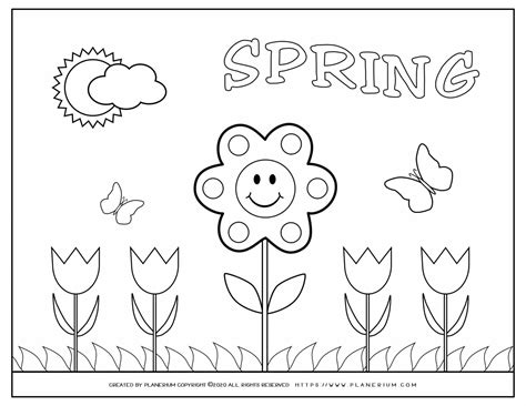 spring coloring page smiling spring flower planerium