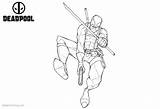 Coloring Deadpool Pages Sword Fighting Gun Printable Kids sketch template