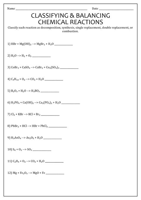 types chemical reactions worksheets answers worksheetocom