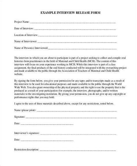 sample interview release forms   ms word
